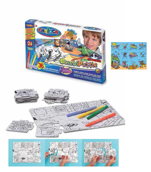 Puzzle de colorat, 36 piese + 24 carioca lavabile, CARIOCA Surf