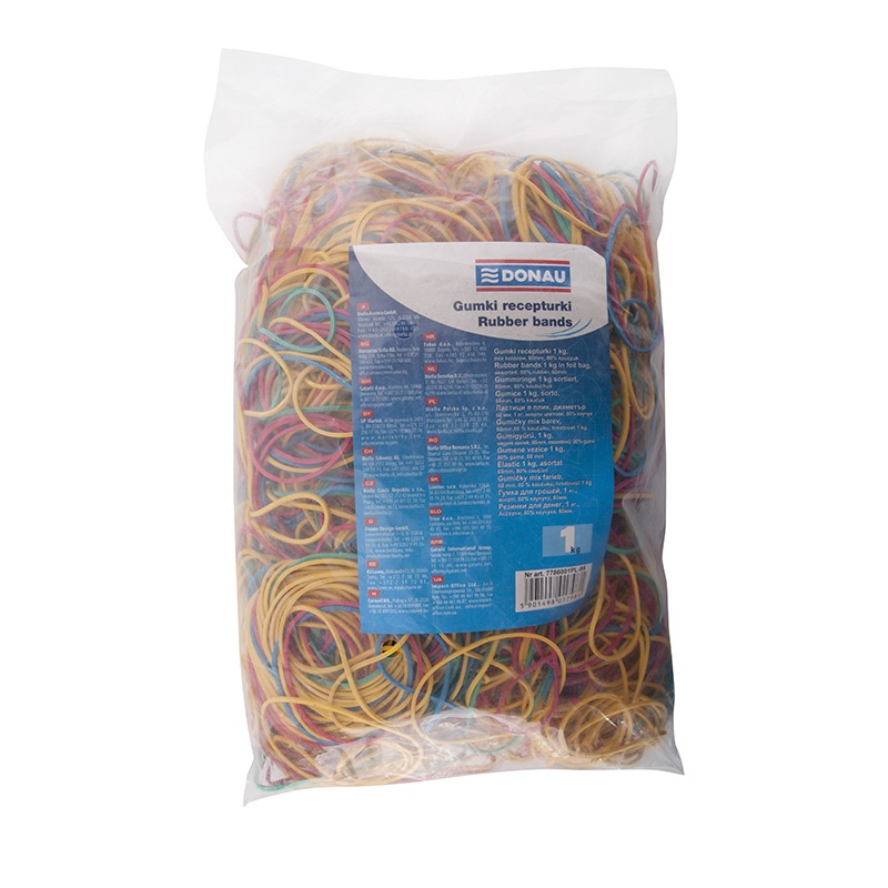 Elastice pentru bani, 1000g/punga, D 57 x 1,5mm, DONAU - culori asortate