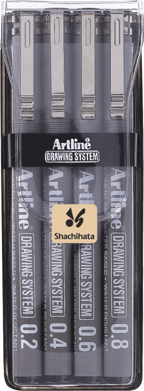 Marker pentru desen tehnic ARTLINE, varf fetru (0.2/0.4/0.6/0.8mm), 4 buc/set - negru