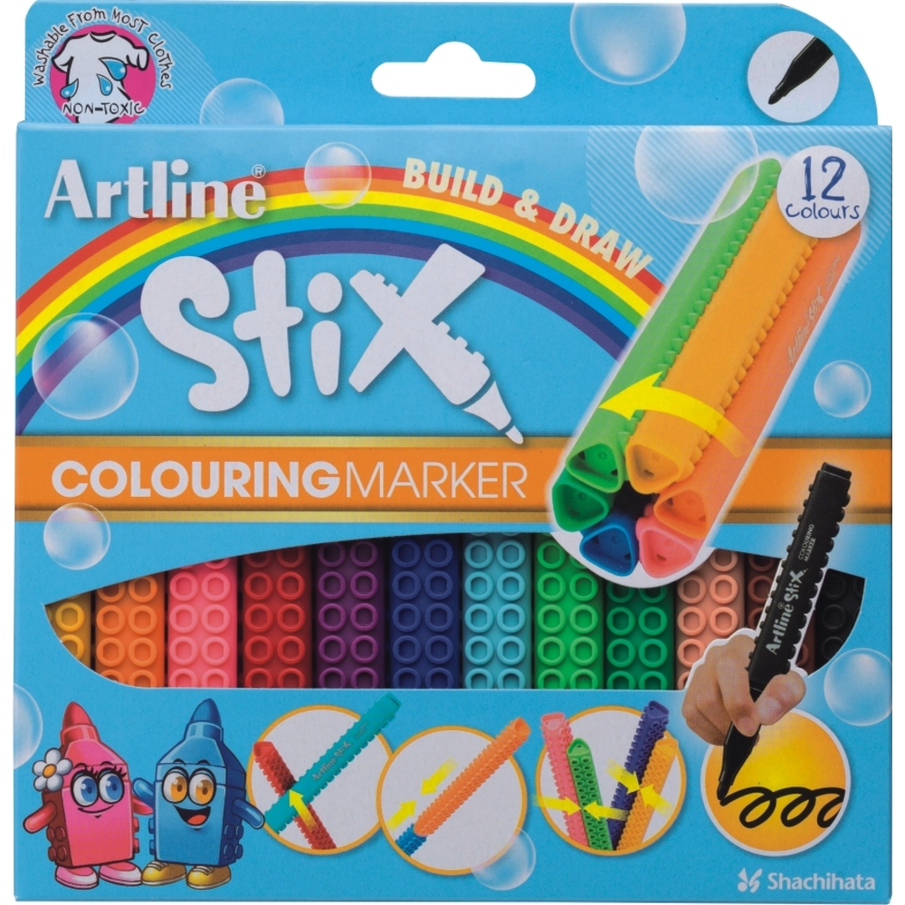 Marker pentru colorat ARTLINE Stix, varf rotund 1.2mm, lavabil, 12 buc/cutie