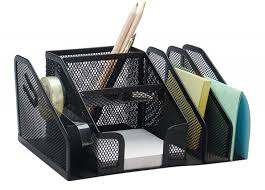 Organizer metalic Mesh, de birou, negru, 6 compartimente  suport banda adeziva, Q-Connect