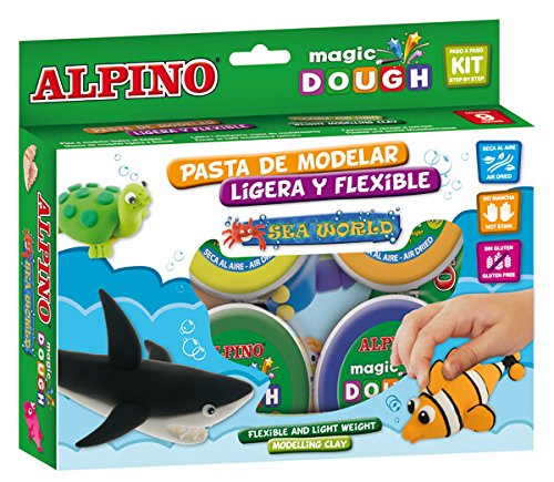 Kit 6 culori x 40gr plastilina magica + 4 seturi accesorii, ALPINO Sea World