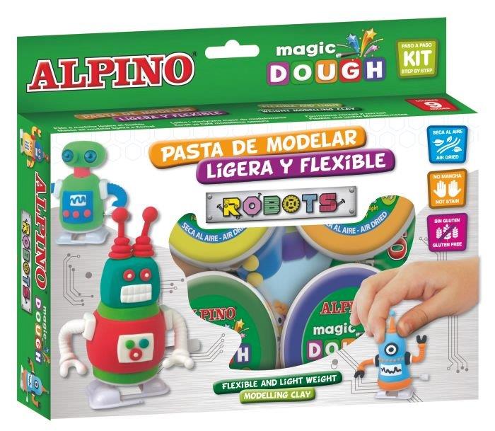 Kit 4 culori x 40gr plastilina magica + 2 mecanisme, ALPINO Robots