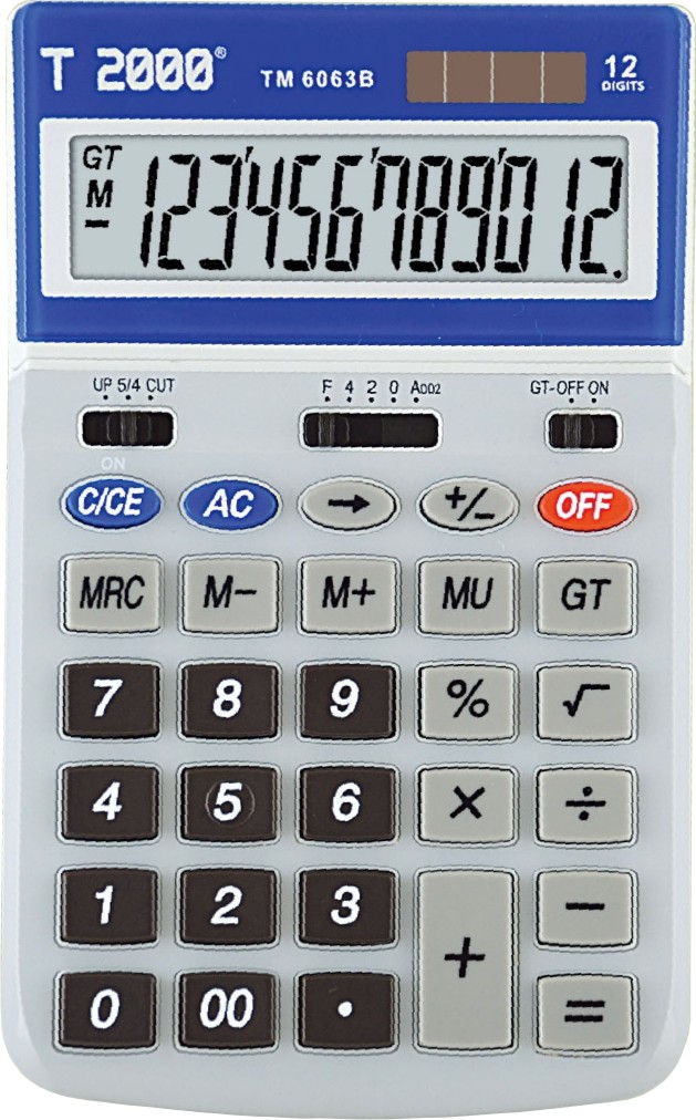 Calculator 12 dig. ecran rabatabil cu 4 taste de memorie , culoare gri, display in cadru albastru