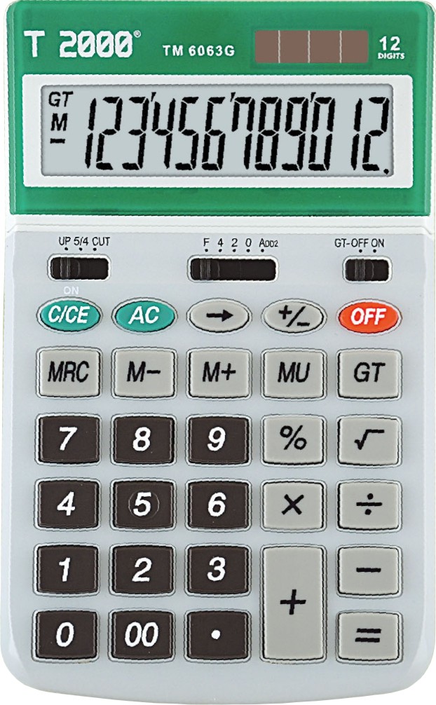 Calculator 12 dig. ecran rabatabil cu 4 taste de memorie , culoare gri, display in cadru verde