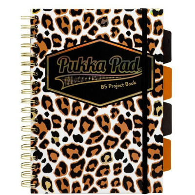 Agenda cu spirala si separatoare Pukka Pad Wild Project Book, B5 dictando, 200 pagini -imprimeu animal