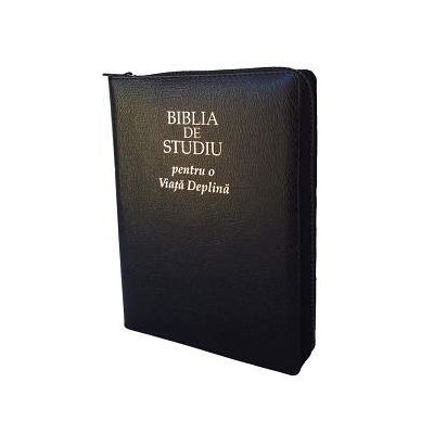 Biblia de studiu pentru o Viata Deplina. Editie de lux, coperta din piele neagra cu fermoar - Traducerea Dumitru Cornilescu