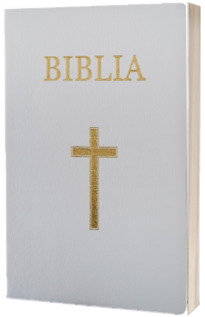 Biblia foarte mare, 093, coperta piele, alba, cu cruce, margini aurii, repertoar