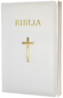 Biblia foarte mica, 043, coperta piele, alba, cu cruce, margini aurii, repertoar, fermoar