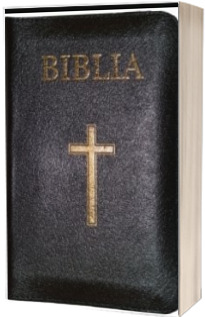 Biblia mica, 053, coperta piele, neagra, cu cruce, margini aurii, repertoar, fermoar