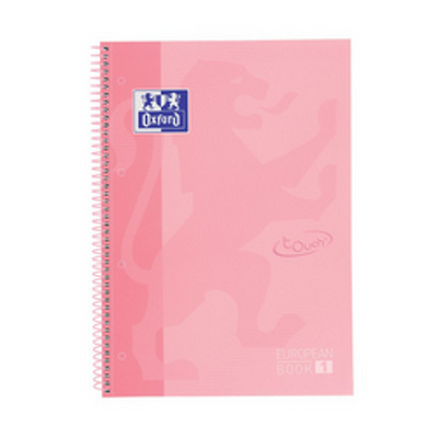 Caiet cu spirala, OXFORD Europeanbook 1, A4 , 80 file-90g/mp, hardcover roz pastel, Scribzee-mate