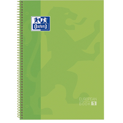 Caiet cu spirala, OXFORD Europeanbook 1, A4 , 80 file-90g/mp, hardcover verde, Scribzee-dictando