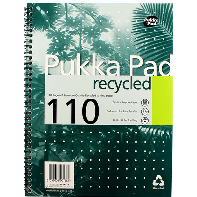 Caiet cu spirala Pukka Pads Jotta Recycled, A4 dictando, 110 pagini, cu 4 perforatii pentru biblioraft