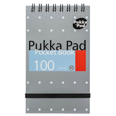 Caiet cu spirala Pukka Pads Metallic Pocket Book gri, A7 dictando, 100 pag, 76 x 127 mm, coperti cartonate