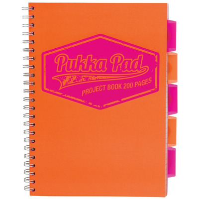 Caiet cu spirala si separatoare  A4, dictando, portocaliu Pukka Pads Project Book Neon