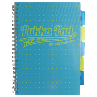 Caiet cu spirala si separatoare, A4 matematica albastru, Pukka Pads Project Book Neon Dots