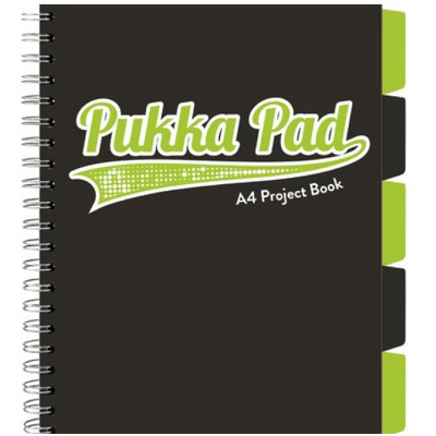 Caiet cu spirala si separatoare Pukka Pad Project Book, format A4 matematica, hartie 80g, 3102(BK)-WPC