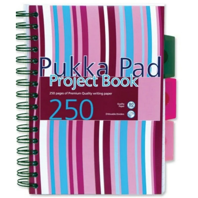 Caiet cu spirala si separatoare Pukka Pad Project Book Stripes A5, dictando, roz, 250 pag, coperti PP intarite CBPROBA5(3)