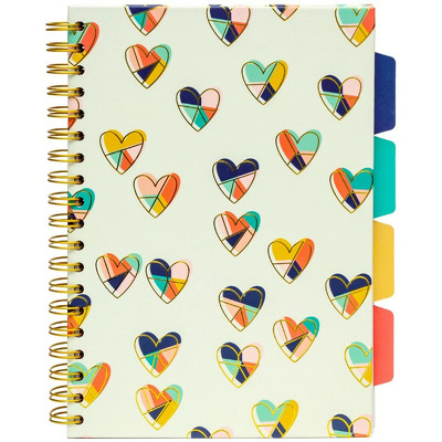 Caiet cu spirala si separatoare Pukka Pads Floral Love, format B5, 200 pagini, dictando, microperforatii, heart