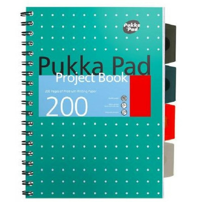 Caiet cu spirala si separatoare Pukka Pads Metallic Project Book dictando B5, microperforatii, 200 pagini