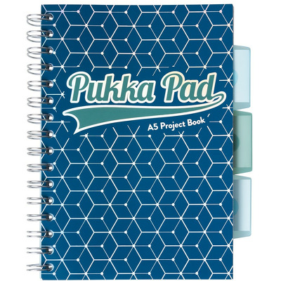 Caiet cu spirala si separatoare Pukka Pads Project Book Glee 200 pagini dictando A5 albastru inchis