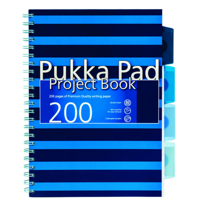 Caiet cu spirala si separatoare Pukka Pads Project Book Navy B5, 200 pagini matematica, albastru