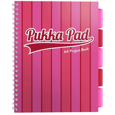 Caiet cu spirala si separatoare Pukka Pads Project Book Vogue 200 pagini, dictando A4 roz