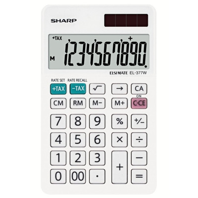 Calculator de birou, 10 digits, 120 x 71 x 10 mm, dual power, Sharp EL-377W - alb