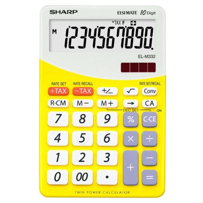 Calculator de birou, 10 digits, 149 x 100 x 27 mm, dual power, SHARP EL-M332BBL - gri/galben