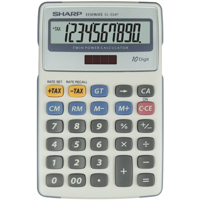 Calculator de birou, 10 digits, 170 x 108 x 15 mm, dual power, Sharp EL-334FB - gri