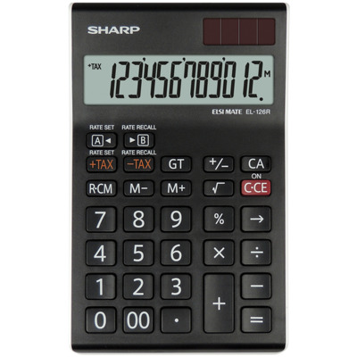 Calculator de birou, 12 digits, 155 x 97 x 12 mm, dual power, Sharp EL-126RWH - negru/alb