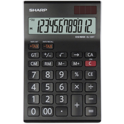 Calculator de birou, 12 digits, 176 x 112 x 13 mm, dual power, Sharp EL-125TWH - negru/alb