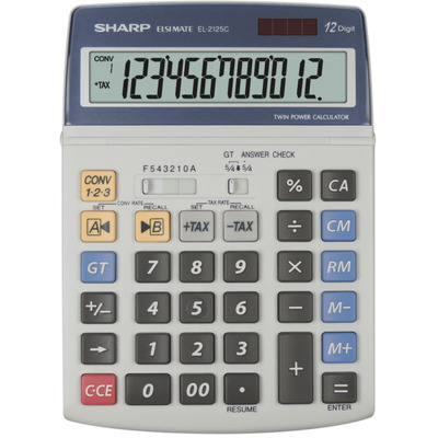 Calculator de birou, 12 digits, 195 x 140 x 23 mm, dual power, Sharp EL-2125C - gri