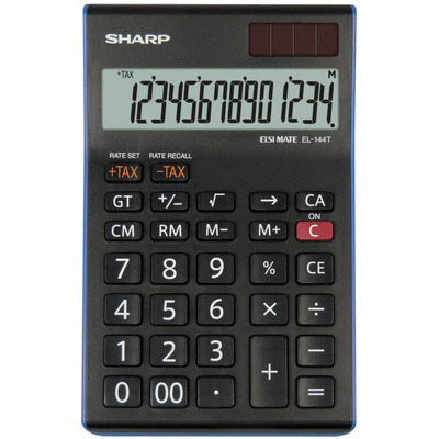 Calculator de birou, 14 digits, 155 x 97 x 12 mm, dual power, Sharp EL-144TBL - negru