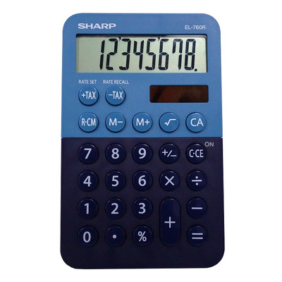 Calculator de birou, 8 digits, 120 x 76 x 23 mm, dual power, Sharp EL-760RBBL -albastru/bleumarin