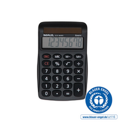 Calculator de birou Maul ECO MJ455, 8 digits, realizat din plastic reciclat, incarcare solara-negru