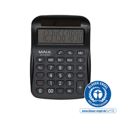 Calculator de birou Maul ECO MJ555, 8 digits, realizat din plastic reciclat, incarcare solara-negru