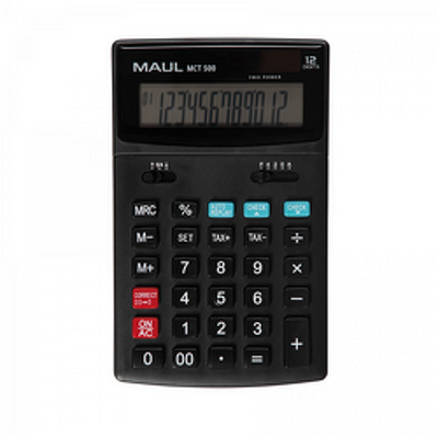 Calculator de birou MAUL MCT500, 12 digits, functie Check and Correct, cu ecran rabatabil - negru