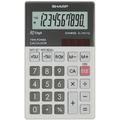 Calculator de buzunar, 10 digits, 117 x 70 x 8 mm, dual power, Sharp EL-W211GGY - gri