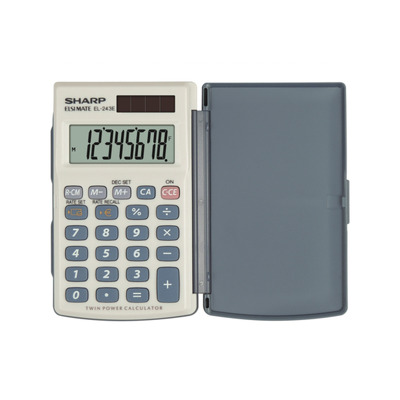 Calculator de buzunar, 8 digits, 105 x 64 x 11 mm, dual power, conversie, Sharp EL-243EB - gri