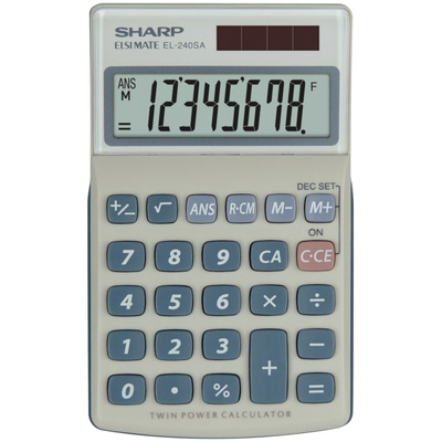 Calculator de buzunar, 8 digits, 116 x 71 x 17 mm, dual power, capac plastic, Sharp EL-240SAB - gri