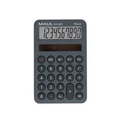 Calculator de buzunar Maul ECO MD1, 10 digits, realizat din plastic reciclat, incarcare solara- gri