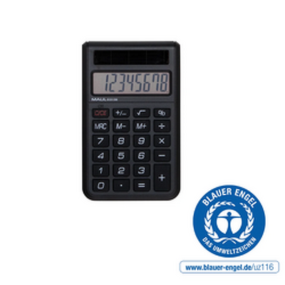 Calculator de buzunar MAUL ECO250, 8 digits, realizat din plastic reciclat, incarcare solara - negru