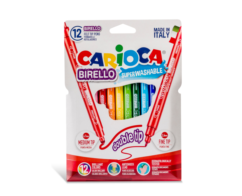 Carioca super lavabila, cu 2 capete, varf subtire/gros, 12 culori/cutie, Carioca Double Nib