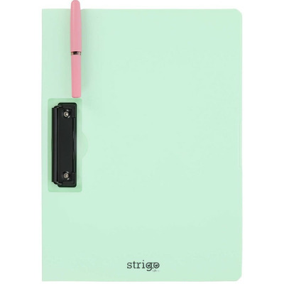 Clipboard Strigo vertical A4 cu clip metalic lateral, suport stilou, menta