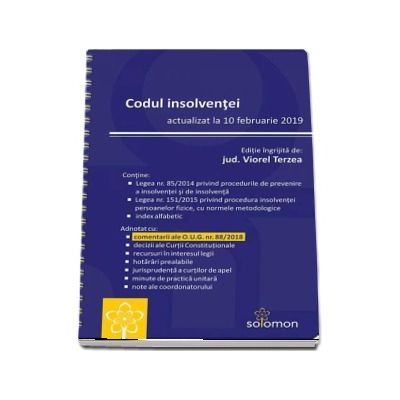 Codul insolventei. Actualizat la 10 februarie 2019