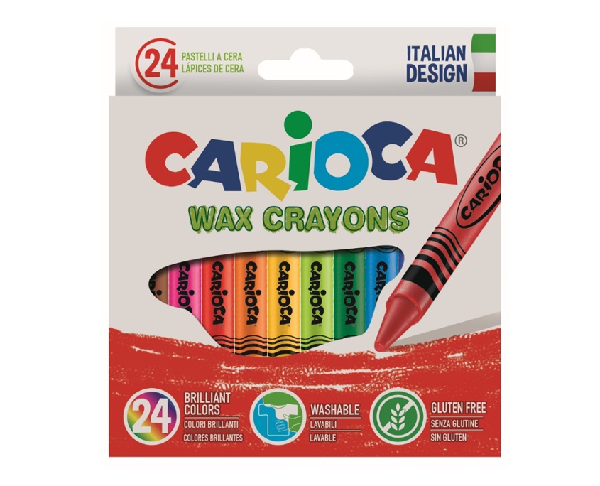 Creioane cerate rotunde, lavabile, 24 culori/cutie, Carioca Wax Crayons