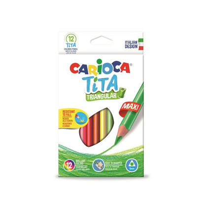 Creioane colorate CARIOCA Tita Maxi, hexagonale, flexibile, 12 culori/cutie