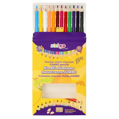 Creioane colorate duble, Strigo Jumbo, 12 bucati, triunghiulare, cu ascutitoare