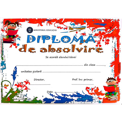 Diploma de absolvire, ciclul primar (copii cu carti)